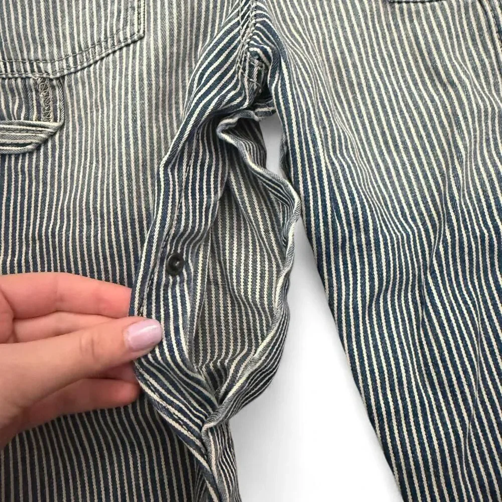 OshKosh B'gosh vintage railroad distressed striped denim overalls Size 24 months